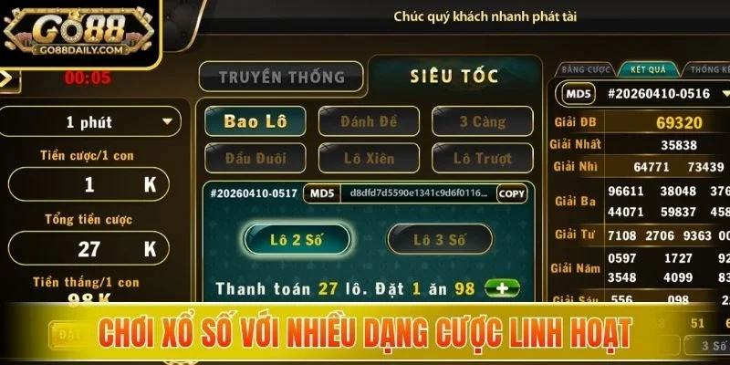 Chơi xổ số với nhiều dạng cược linh hoạt