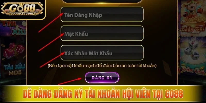 Dễ dàng đăng ký tài khoản hội viên tại Go88