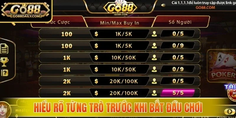 Hiểu rõ từng trò trước khi bắt đầu chơi